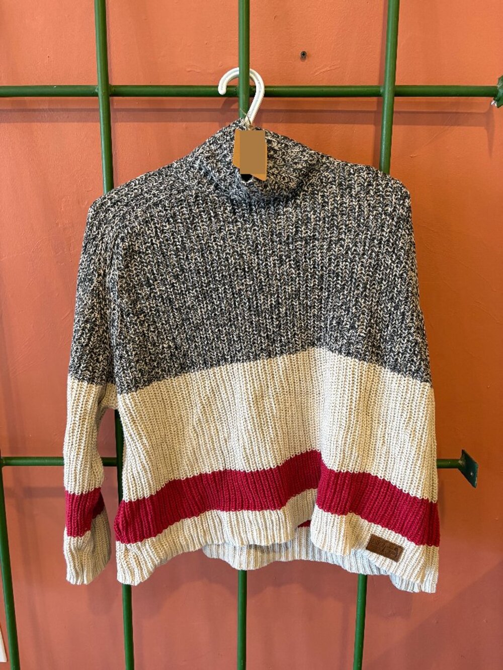 Sock Monkey Roots Cowl Neck Knit Sweater